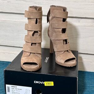 DKNY Women's Brown Strappy Heeled Booties